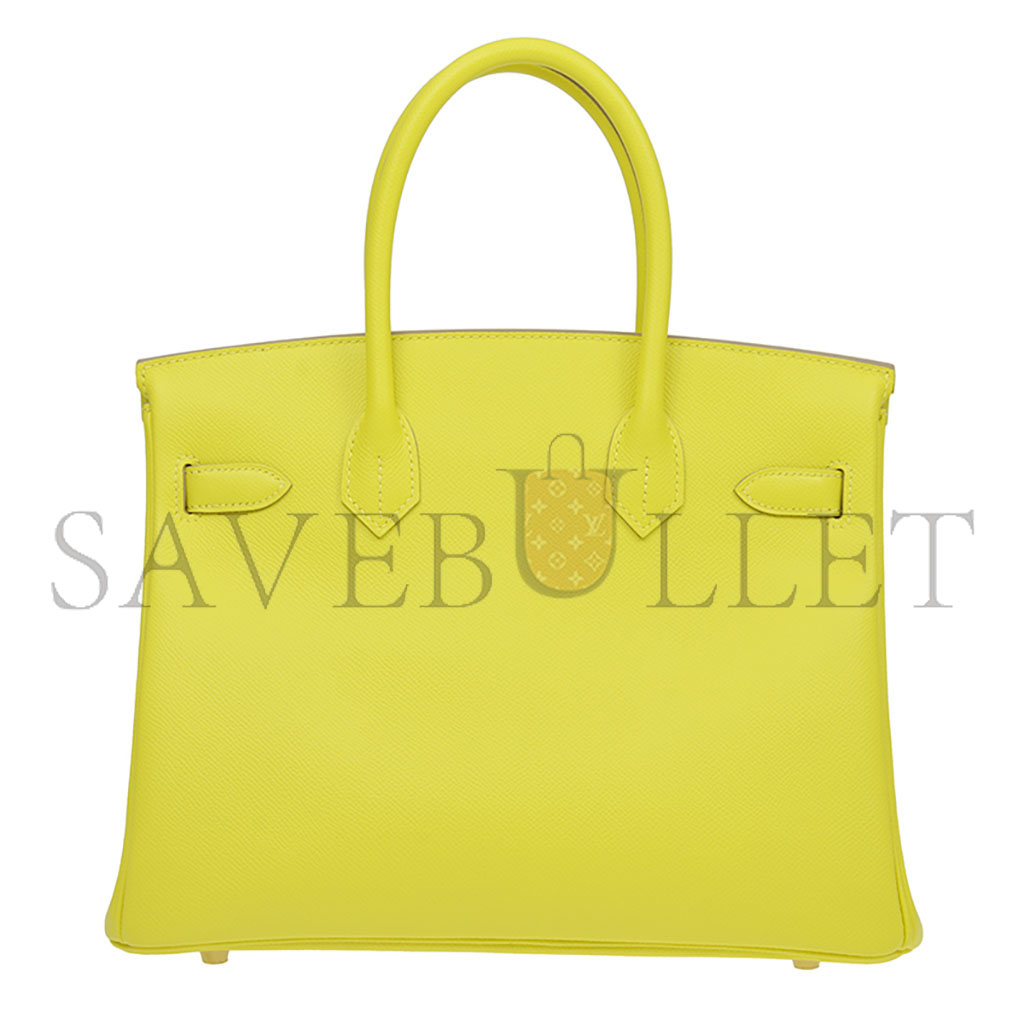 H**mes birkin 30 epsom leather lemon yellow gold buckle high end bag h028369cc9r (30*23*15cm)
